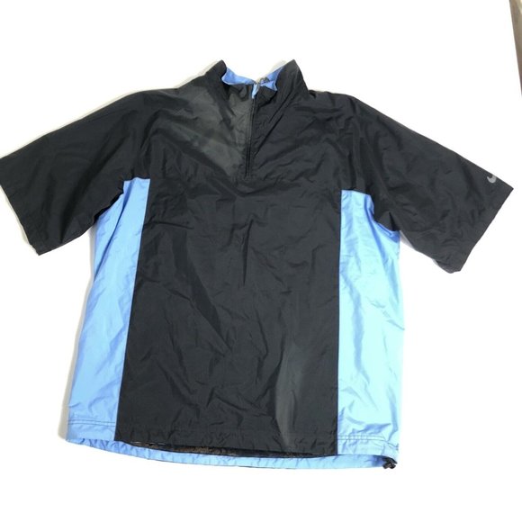 Nike Golf Size L Storm Black Blue 1/4 Quarter Zip Golf Pullover Windbreaker C210 - Picture 1 of 8